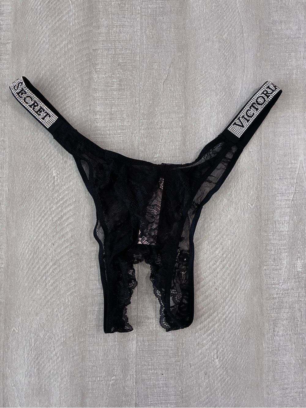 Victoria’s Secret Shine Strap Lace Crotchless Brazilian Panty Large